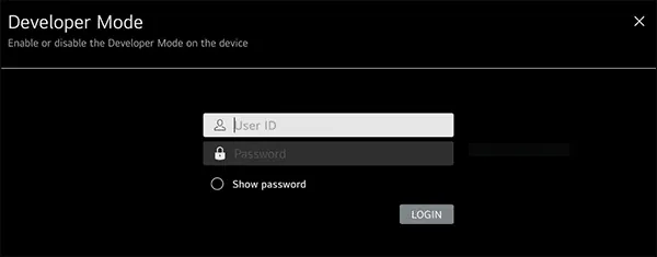 The sign-in screen of the Developer Mode app on the TV